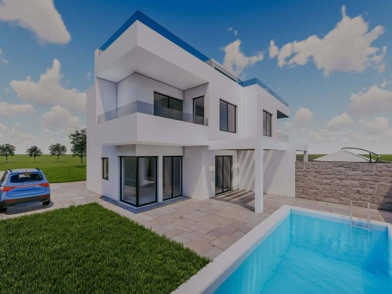 Umag, Finida | Eine Doppelhaushälfte mit Swimmingpool und offenem Meerblick