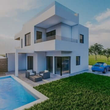 Umag, Finida | Eine Doppelhaushälfte mit Swimmingpool und offenem Meerblick