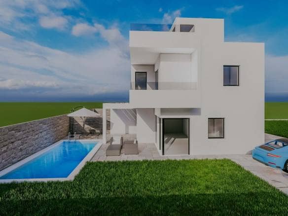 Umag, Finida | Eine Doppelhaushälfte mit Swimmingpool und offenem Meerblick