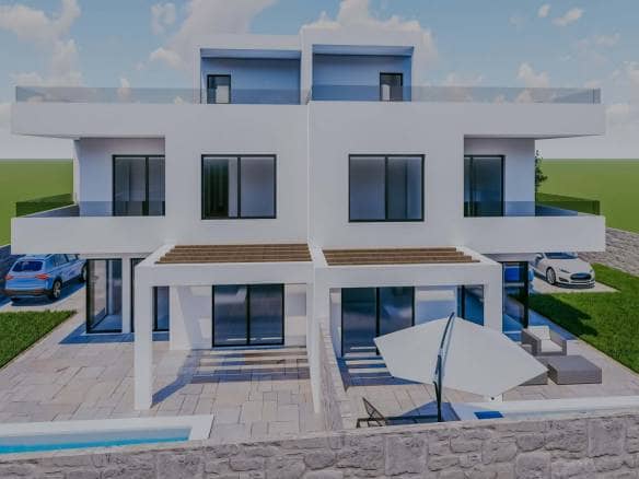 Umag, Finida | Eine Doppelhaushälfte mit Swimmingpool und offenem Meerblick